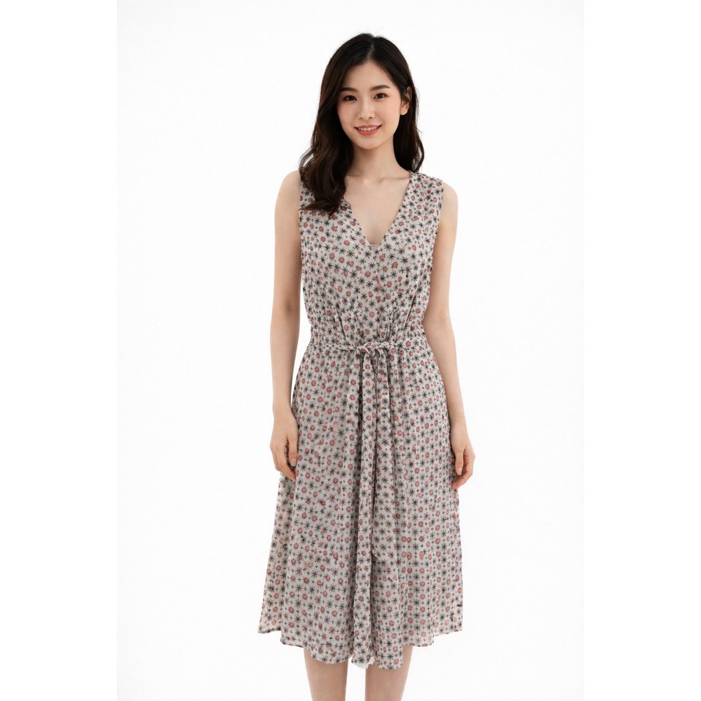 United Colors of Benetton Floral Medallion V-Neck Sleeveless Belted Dress 102-91